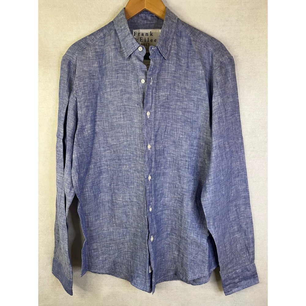 Frank & Eileen Finbar Blue Linen Button Down Long Sleeve Shirt M Woven in Italy
